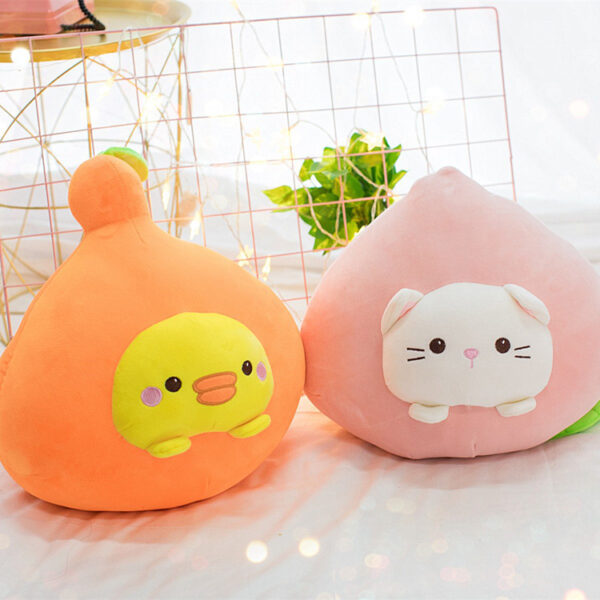 Adorable Carrot Peach Strawberry Plush Pillows Cushions with Cute Animal Faces